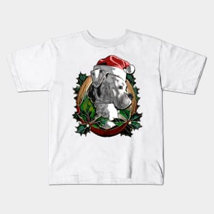 White Boxer in a Santa Hat Kids T-Shirt